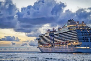 Cruise ship with cloud cover