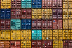 Stacked containers at a container yard